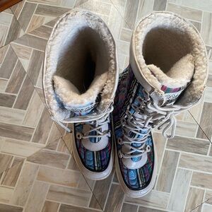 COACH POPPY Peggey Tartan Plaid Quilted Women's Shearling Winter Boots 8